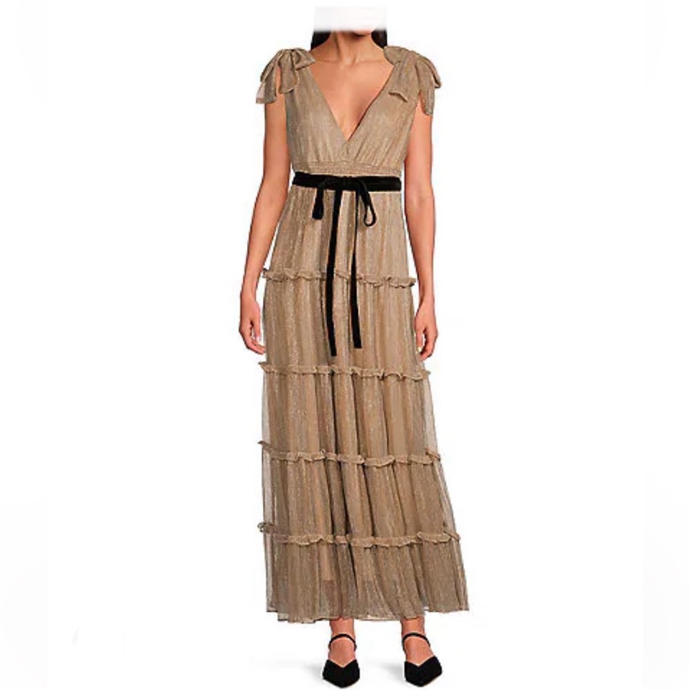 Casual Tan Tiered Maxi Skirt with Tie Front